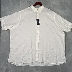 Polo Ralph Lauren Shirt Mens 4XB 4XL Big White Linen Button Down Short Sleeve
